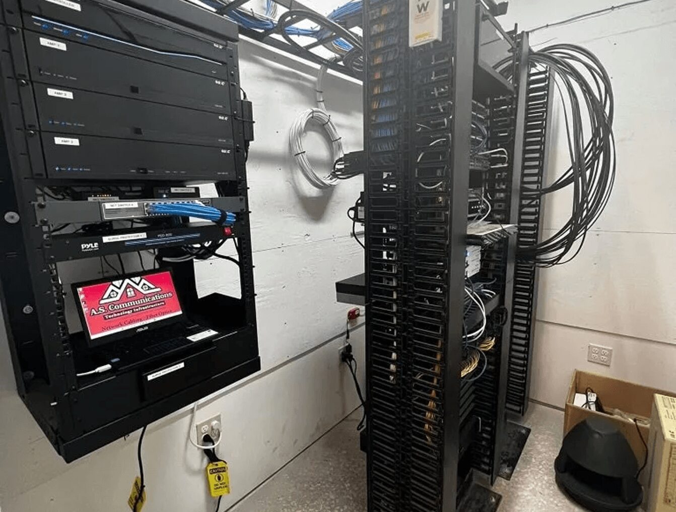 Server racks in a data room