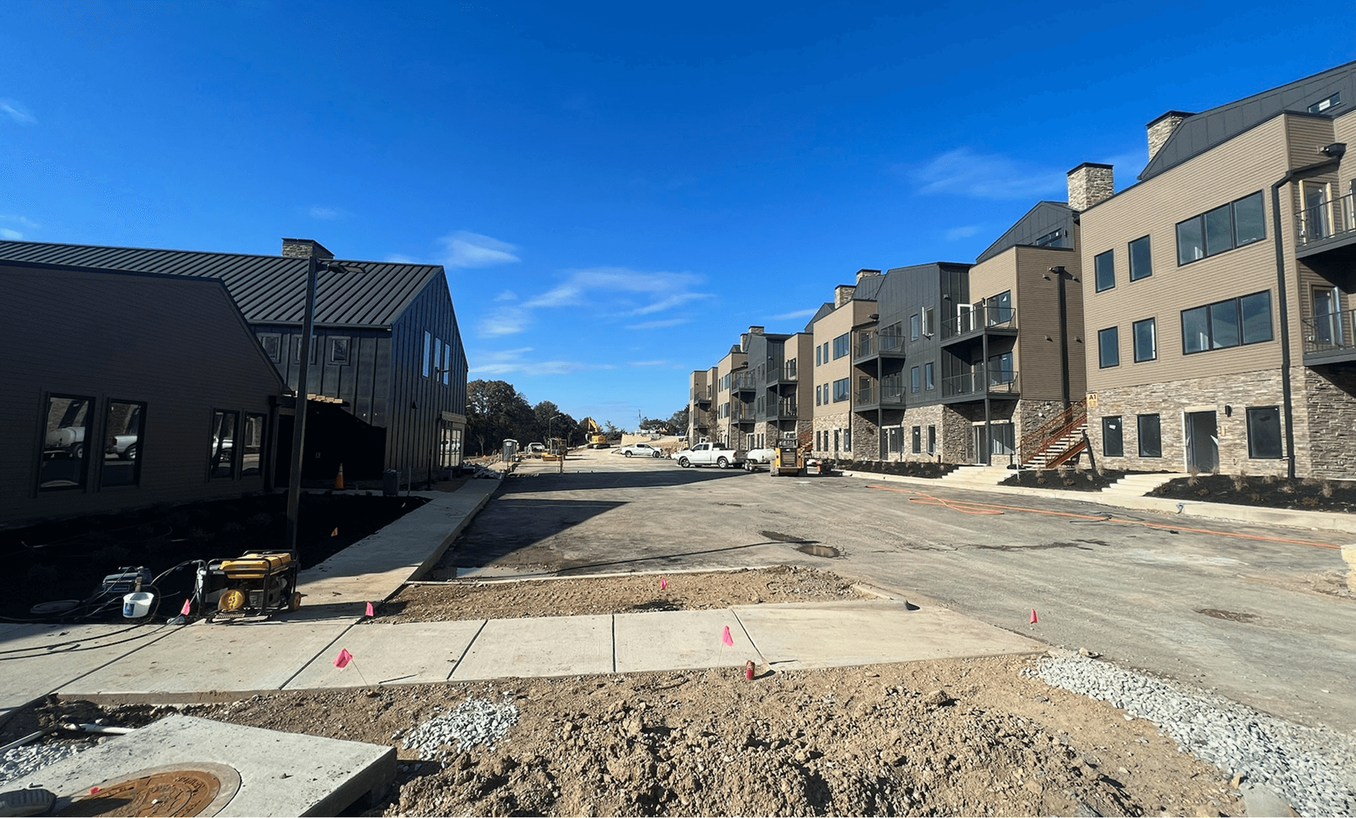 Modern apartments in progress on sunny day