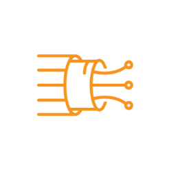 Abstract orange fiber optic cable icon with speed lines.