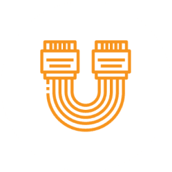 Orange Ethernet cable icon with two connectors and curved wires.