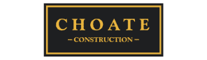Logo for Choate Construction with elegant gold text on a black background.
